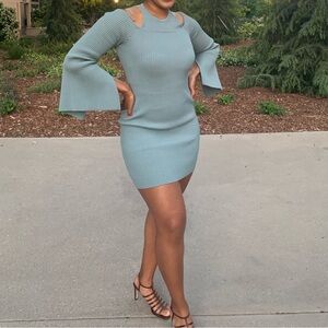 C/MEO Collective Ribbed Blue Long Sleeve Dress